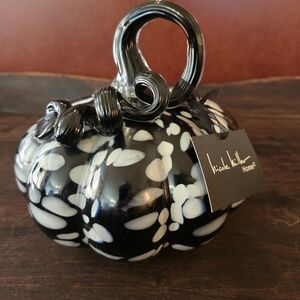 Nicole Miller Black and White Glass Pumpkin Decor